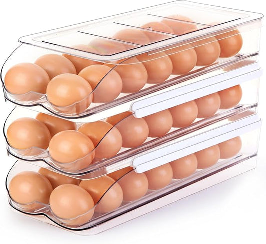 Egg Holder for Fridge, Automatically Rolling Egg Container for Refrigerator