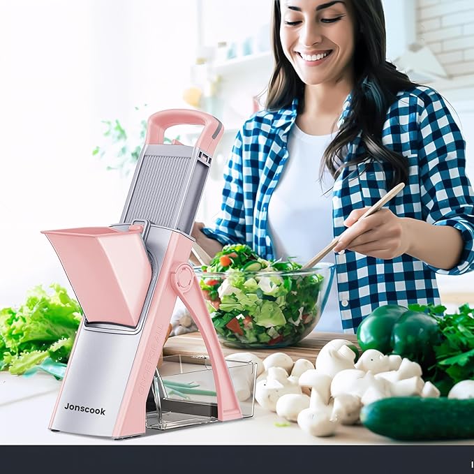 Jonscook Safe Mandoline Food Slicer for Kitchen - Vegetable Chopper With Adjustable Thickness, Multifunctional Veggie Chopper Vegetable Cutter Slicer Dicer For Onion Potato Tomato - Pink