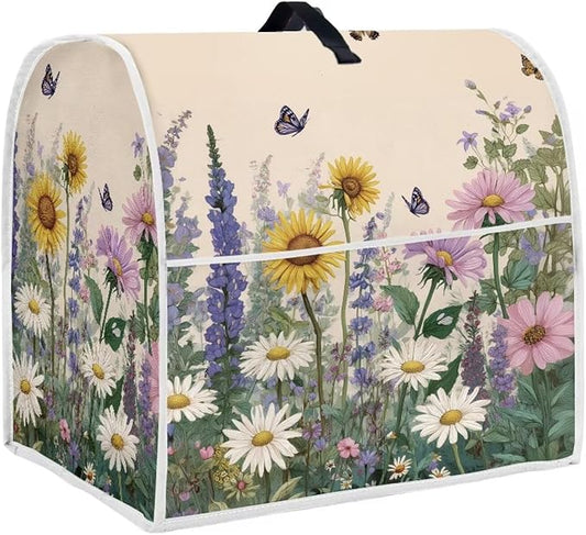 Sunflower Daisy Butterfly Blender Dust Cover for 4.5-5 Qt Kitchen Stand Mixer with Carrying Handle & Accessory Pocket Machine Washable Appliance Protector for Countertop Storage