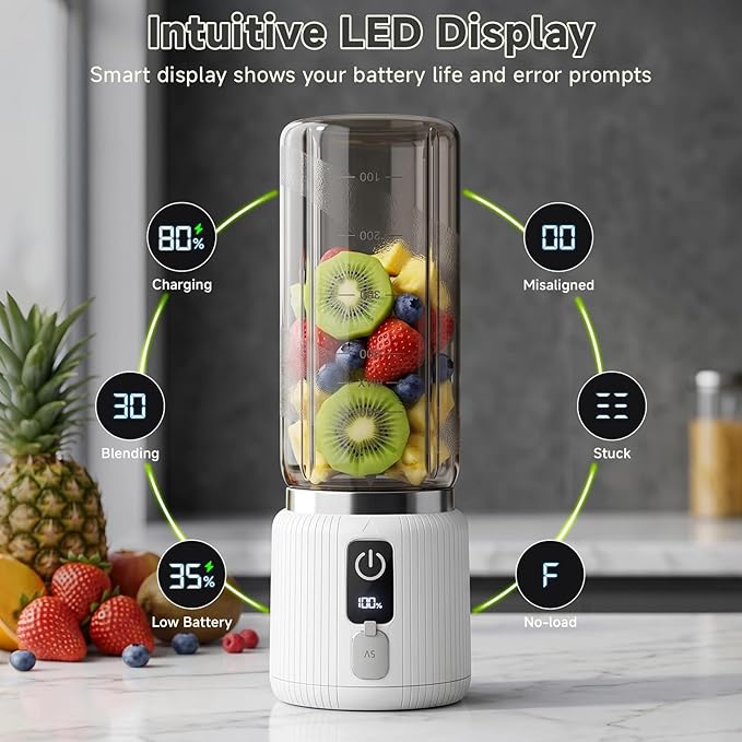 COKUNST Portable Blender, Personal Blender for Smoothies and Shakes with LED Display, USB C Charging Juice Mixer, Small Smoothie Maker with 8 Blades for Home, Outdoors, Travel, Office, 17oz, White