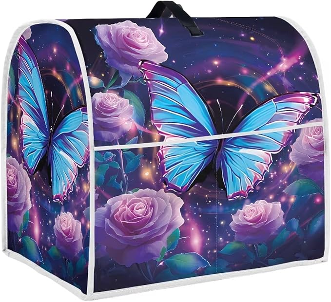 Purple Floral Hummingbird Kitchen Appliance Cover Compatible with 6-8 Qt Blenders Portable Stand Mixer Cover with Carrying Handle & Accessory Pockets for Countertops Decor