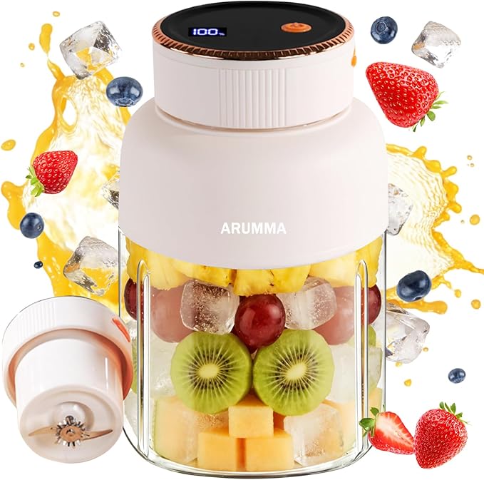 Portable Smoothie Blender for Smoothies & Shakes with Screen USB Changing Powerful Blades Blending 47oz 1350ML Cordless Portable Juice Cup Blender for Small Ice Fruit Crush Kitchen Gym Outdoor