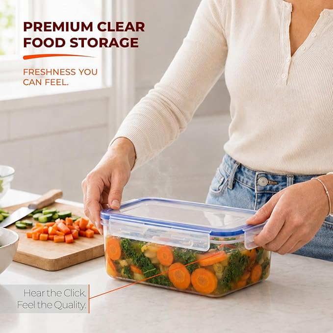 Tribello 68 oz Airtight Food Storage Containers with SnapTight Lids – Clear, Stackable, BPA-Free Meal Prep Containers for Kitchen, Freezer & Pantry – 3-Pack