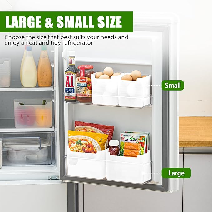 3 Pack Refrigerator Organizer Box, Plastic Refrigerator Side Door Storage Containers, Space-Saving Organizer Bins for Fridge, Refrige Drawers for Fruit and Vegetable (White, S×3)