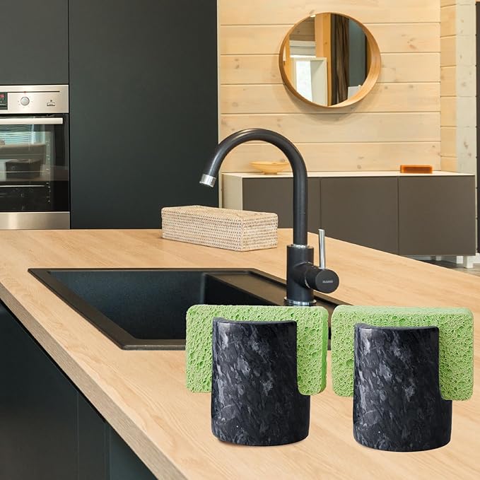 Marble Sponge Holder Sink Sponge Caddy for kichen counter Drying Rack for Sink Organizer Black Modern Stone Kitchen Sink Caddy