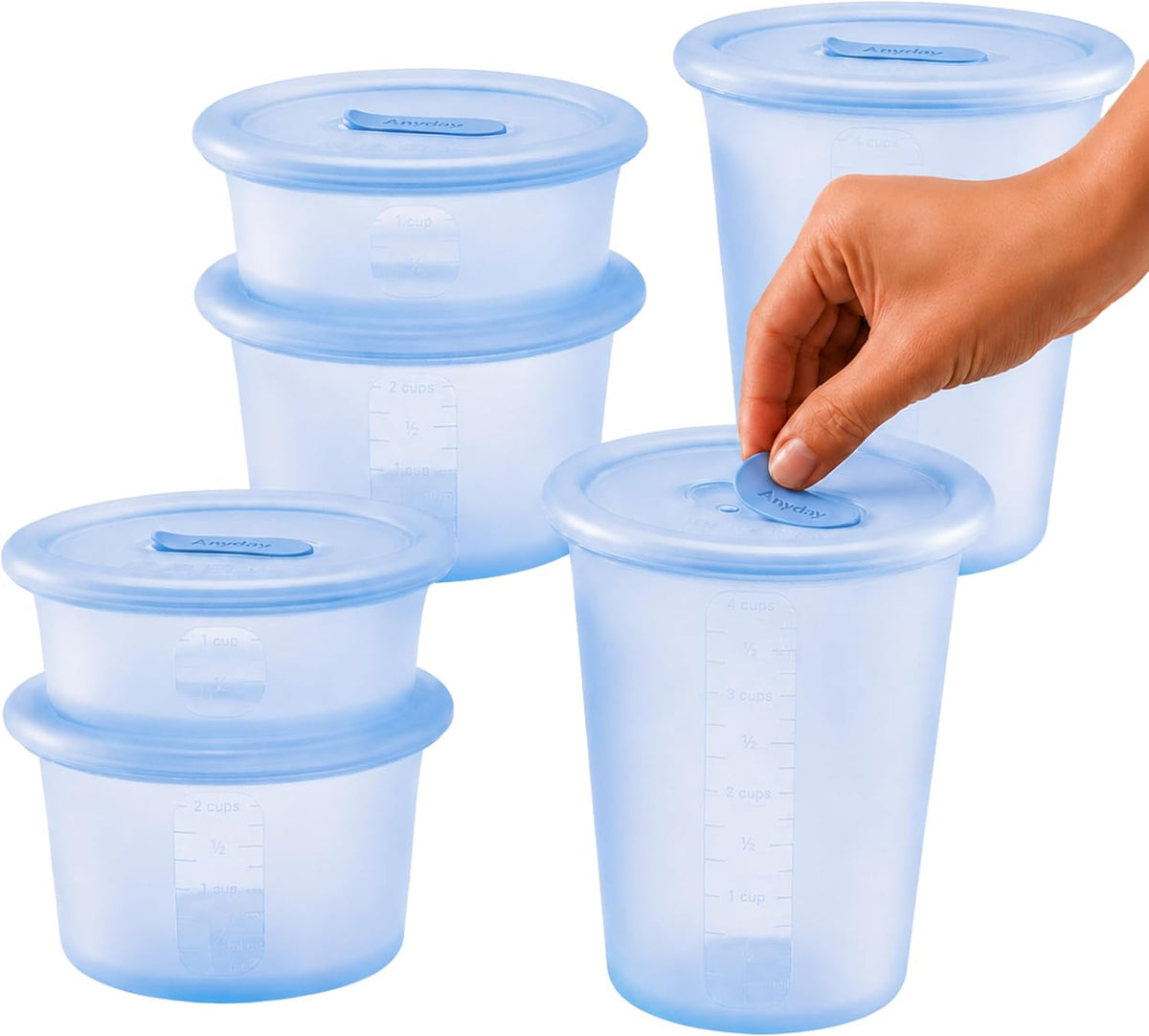Anydeli Silicone Deli Containers for Meal Prep (Ice, 6 Pack)
