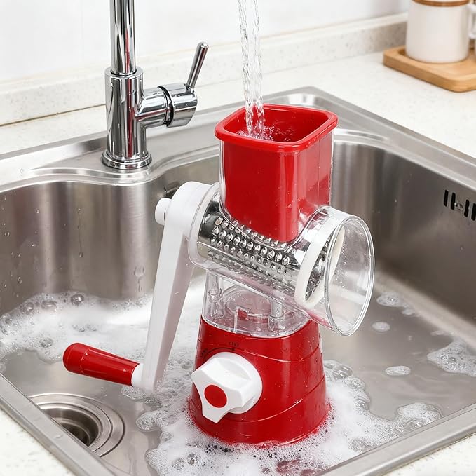 Rotary Cheese Grater Shredder, Multifunctional Cheese Grater Hand Crank Vegetable Cutter Manual Food Grater Shredder Chopper Kitchen Accessories(Red)