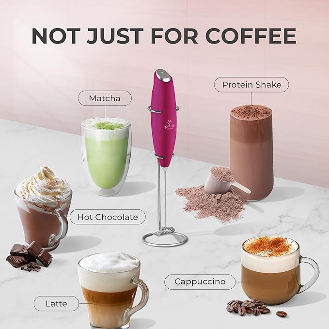 Zulay Kitchen Powerful Milk Frother Wand With Duracell Batteries - Ultra Fast Handheld Drink Mixer - Electric Whisk Foam Maker for Coffee, Lattes, Cappuccino & Matcha - Z1 Motor - Dragonfruit