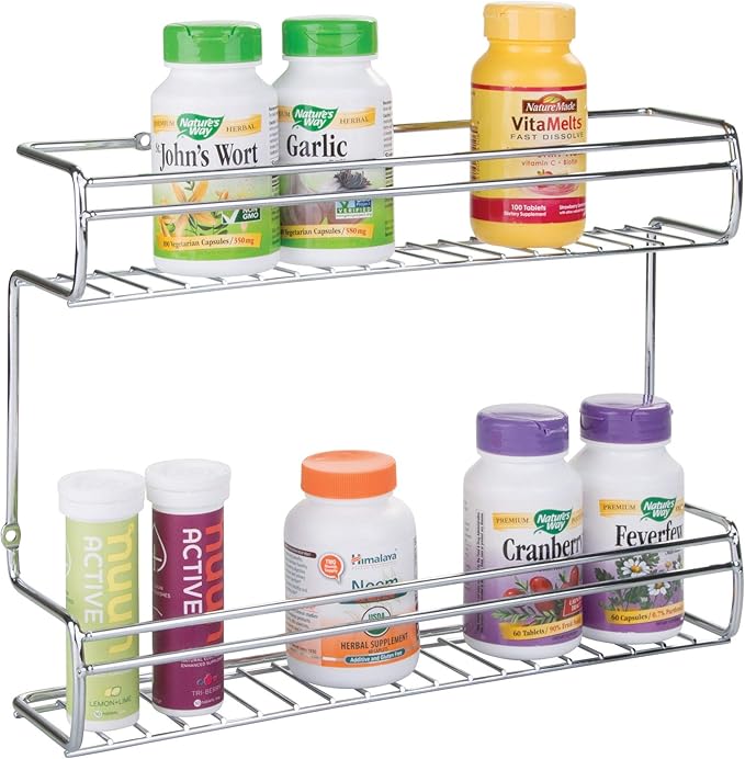 InterDesign Classico 2-Shelf Wall Mount Spice Organizer Rack for Kitchen Storage - Chrome