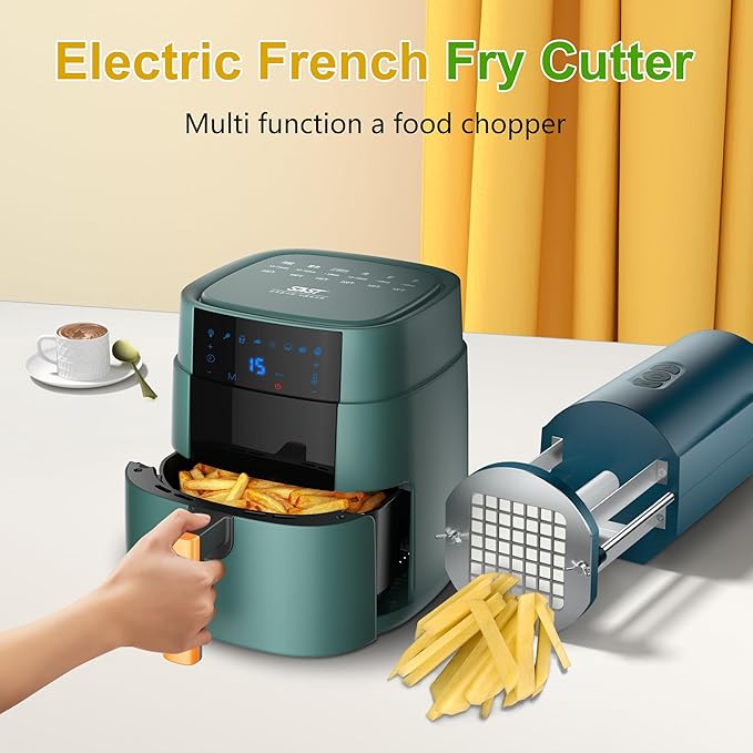 SIXRARI Electric French Fry Cutter, Automatic Potato Cutter Stainless Steel with 1/2 & 3/8 Inch Blade, Commercial and Household Potato Slicer, Vegetable Cutter, Use for Carrot Apple