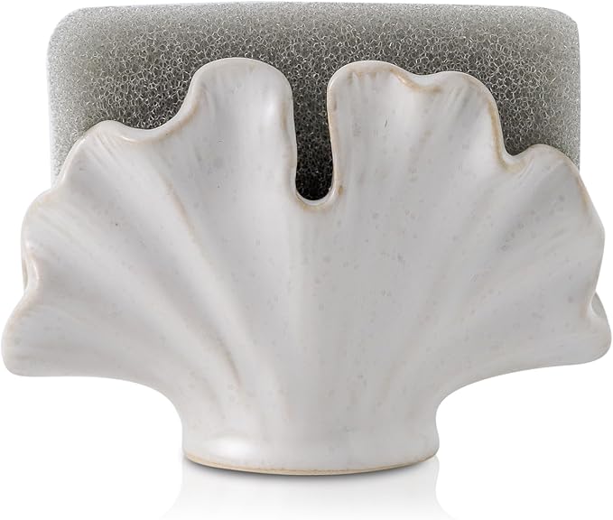 Uiddo Ceramic Sponge Holder,Sponge Holder for Kitchen Sink,Compact Sink Caddy Organizer-Scouring Pad and Dish Sponge Holders,Farmhouse Kitchens Decor Cute Kitchen Gadgets Accessories(White)