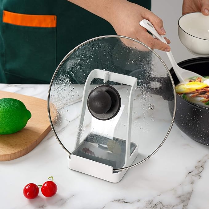 NiHome Versatile Pot Lid Ladle Holder Multipurpose Spatula Pad Book Cutting Board Spoon Rest Kitchen Utensils Drip Tray Washable Durable Stable Tack-Free Installation (White)