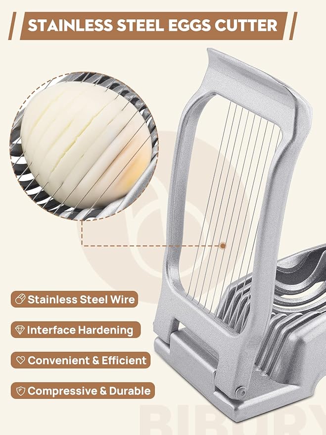 BIBURY Egg Slicer, Egg Cutter for Hard Boiled Eggs, Heavy Duty Aluminium Slicer for Egg Mushroom Strawberry Soft Fruit, Stainless Steel Wires, Dishwasher Safe & Easy to Clean