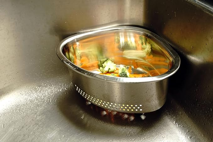 RSVP International Endurance Kitchen Collection Colander Strainer, Corner Basket, Pierced Stainless Steel