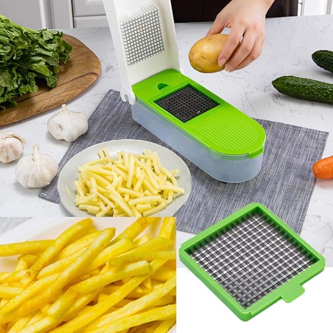 LHS Vegetable Chopper, Pro Onion Slicer Dicer Cutter Shredded- Cheese & Veggie Plus Peeler and Julienne with 8 Blades (Green)