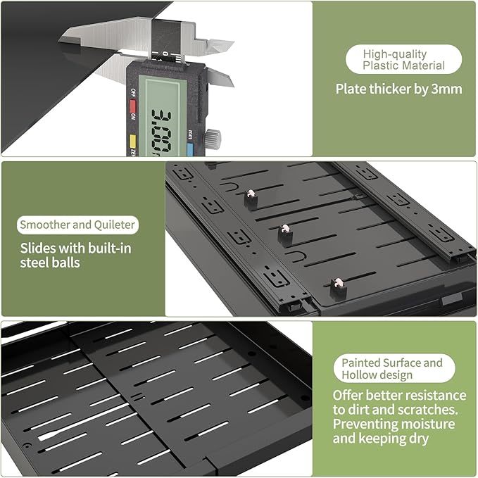 DOMNIU 2 Pack Pull Out Cabinet Organizers Expandable (13''-19''), Plastic Slide Out Drawers for Kitchen, Bathroom, Pantry, Under Sink Storage, Pull Out Drawers Fixed with Adhesive Nano Film (Black)