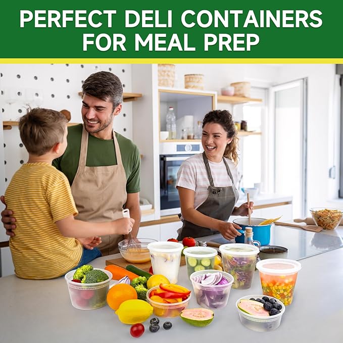 Dealusy 50 Set 24 oz Deli Containers with Lids, Leak-Proof BPA Free Plastic Take Out Bowls, Food Storage Containers for Takeout Meal Prep Storage, Freezer, Microwave & Dishwasher Safe