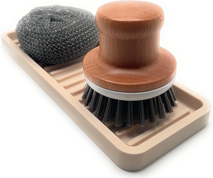 Silicone Sink and Surface Organizer Tray, Sponge Holder, Vanity Tray, Trivet, Heat Safe, Dishwasher Safe, for Bathroom and Kitchen Organization (Sand Dollar, 9"x3.5")