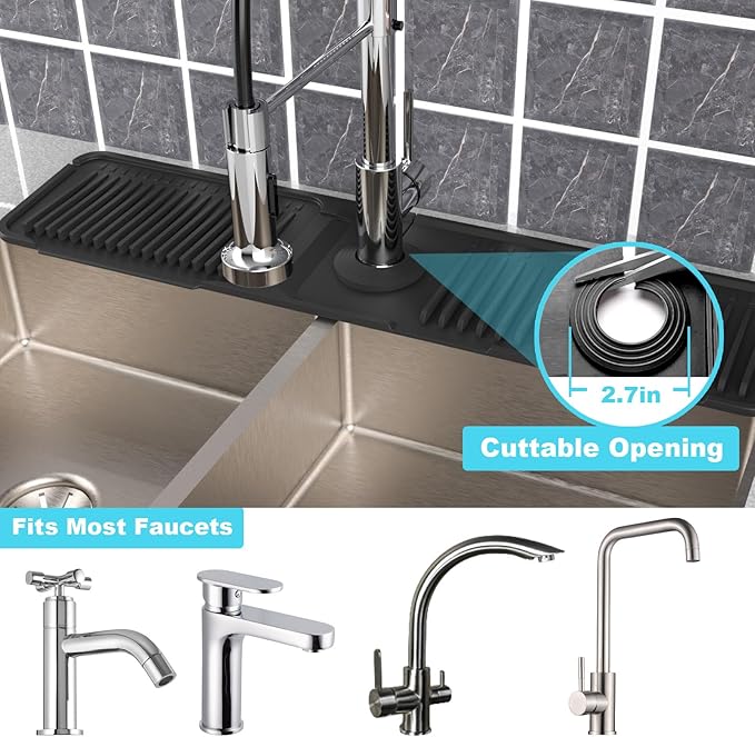 Folding faucet mat for kitchen sink-sink splash guard behind faucet-silicone kitchen faucet mat-faucet draining mat of sink accessories with button lock