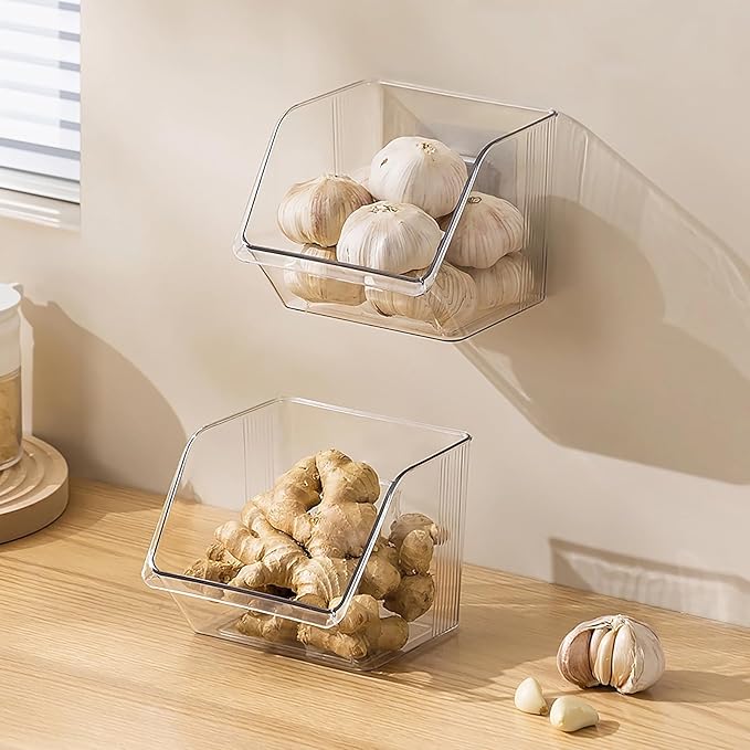 3-Pack Small Clear Acrylic Wall Mounted Storage Baskets, Adhesive Wall Mounted Storage Bins for Cabinet, Kitchen, Pantry, Bathroom