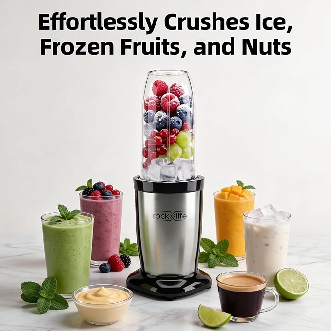 Personal Blender for Smoothies and Shakes, 2-in-1 Bullet Grinder with 24oz To-Go & 10oz Cup Portable Ice Crushing Mini, BPA-Free & Dishwasher Safe, Protein Shake Maker, Silver