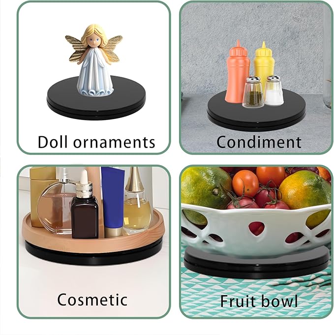 1 Pcs Black 9 inch Acrylic Lazy Susan Rotating Turntable Organizer Bearings - Round Swivel Plate for Spice Rack, Table, Cake, Kitchen Pantry