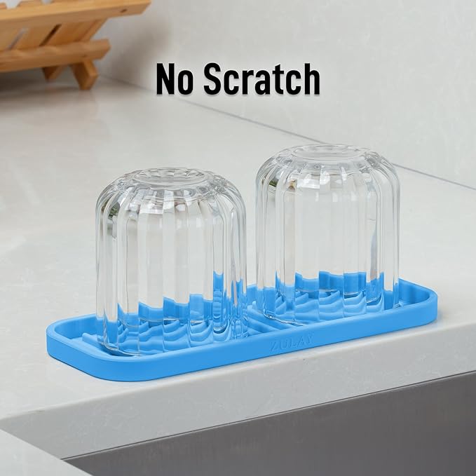 Zulay Kitchen (9x3.5) Silicone Sponge Holder for Kitchen Sink - Flexible Multipurpose Kitchen Soap Tray Sponge Holder - Sink Organizer Tray for Kitchen, Bathroom, Makeup, Trinkets & More (Blue)