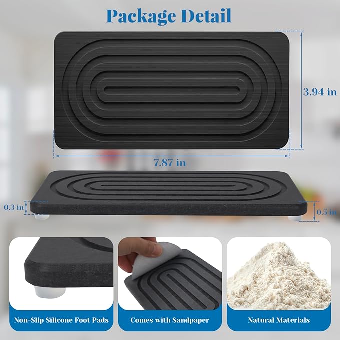 Stone Drying Tray, Water Absorbing Stone Tray, Natural Diatomaceous Earth Stone Sink Mat, Instant Dry Sink Coasters, Kitchen Sponge Hand Soap Holder, Quick Dry, Ease Cleaning