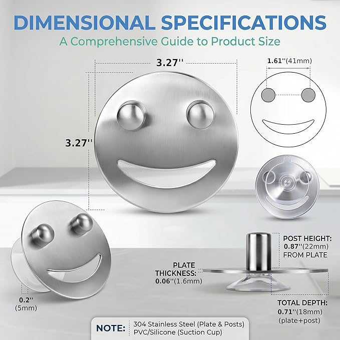 Smiley Face Sponge Holder for Kitchen Sink, 304 Stainless Steel Sink Caddy Organizer with Strong Suction Cup, Rustproof Round Sponge Rack for RV and Apartment, Silver