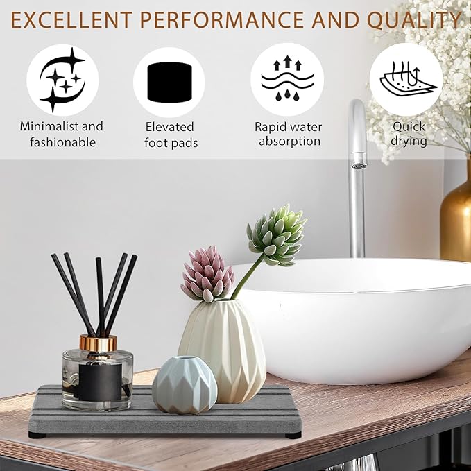 2PCS Water Absorbing Stone Tray, Quick Drying Diatomite Stone Sink Tray, Water Absorbent Diatomite Coasters for Kitchen Sink