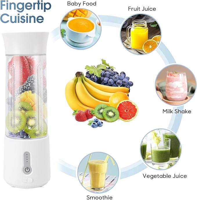 Portable Blender, Personal Size Blender for Shakes & Smoothies, USB Rechargeable, 6 Blades, 500ml Capacity, On-The-Go Convenience