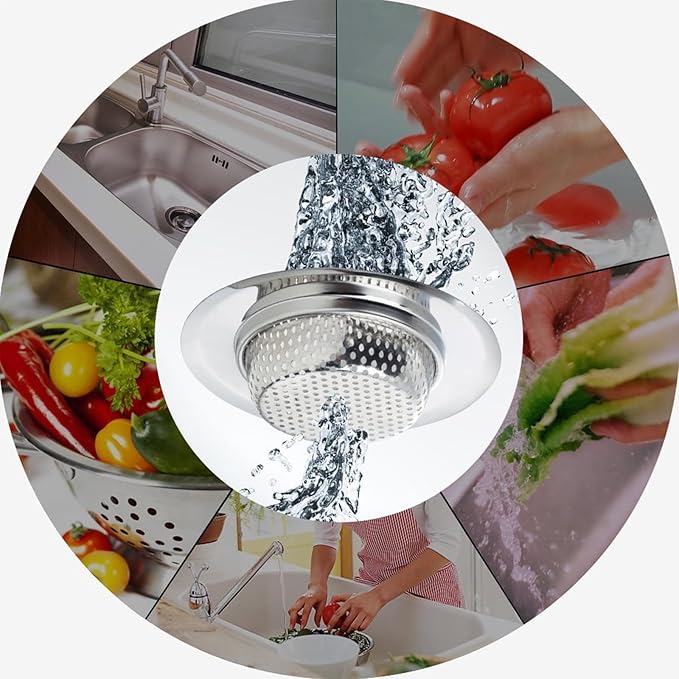 Kitchen Sink Strainer Basket Stainless Steel - Sink Drain Cover with Wide Rim, for Most Kitchen Sinks Anti-Clogging 4.5 in (4pc Silver)