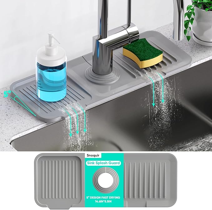 14.6'' Faucet Mat for Kitchen Sink [5°Slope Fast Self-draining] Kitchen Sink Splash Guard Silicone Kitchen Sink Faucet Mat Splash Guard for Kitchen Sink Area Tidy Splash Faucet Guard Draining Mat