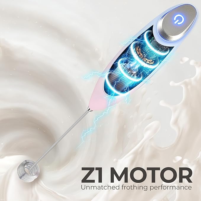 Zulay Kitchen Powerful Milk Frother Wand With Duracell Batteries - Ultra Fast Handheld Drink Mixer - Electric Whisk Foam Maker for Coffee, Lattes, Cappuccino & Matcha - Triple Whisk - Orchid Bloom