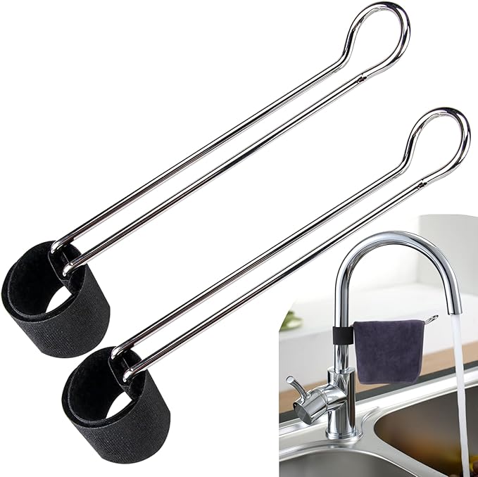 2 Pack Towel Holder for Kitchen Sink Cabinet，Stylish Functional Dish Towel Holder for Multiple Types of Sink faucets (Silver Color)