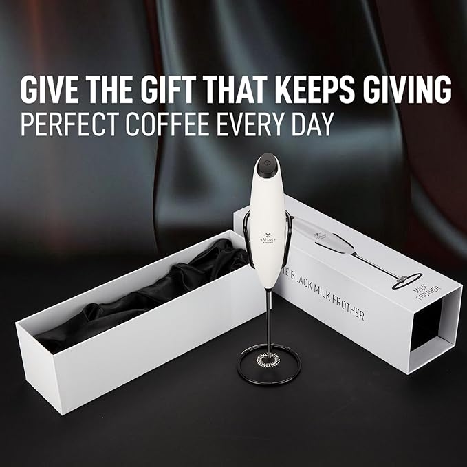 Zulay Kitchen Powerful Milk Frother Wand With Duracell Batteries - Ultra Fast Handheld Drink Mixer - Electric Whisk Foam Maker for Coffee, Lattes, Cappuccino & Matcha - Z1 Motor - Exec White & Black