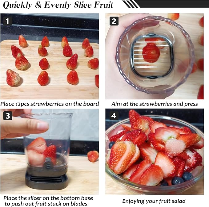 Creative Strawberry & Fruit Slicer - Detachable Cutter with Push Plate (Black + Pink)