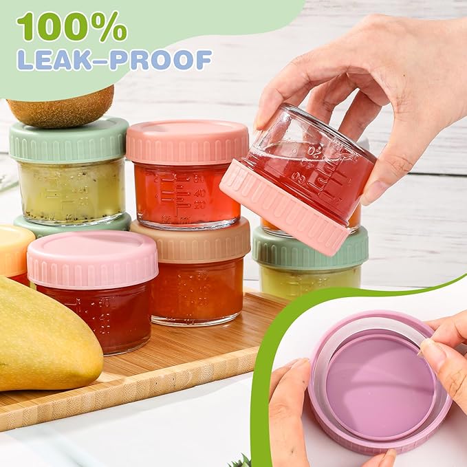 RowinsyDD 8 Pack Glass Baby Food Storage Containers, 4 oz Leakproof Baby Food Jars with Lids, Small Glass Food Containers for Infant Baby, Freezer Safe