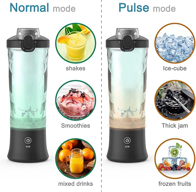 DENOKIN Portable Blender, Shakes and Smoothies Cordless Personal Size Blender 20oz with 6 Blade and a Travel Lid (Elegant Black)