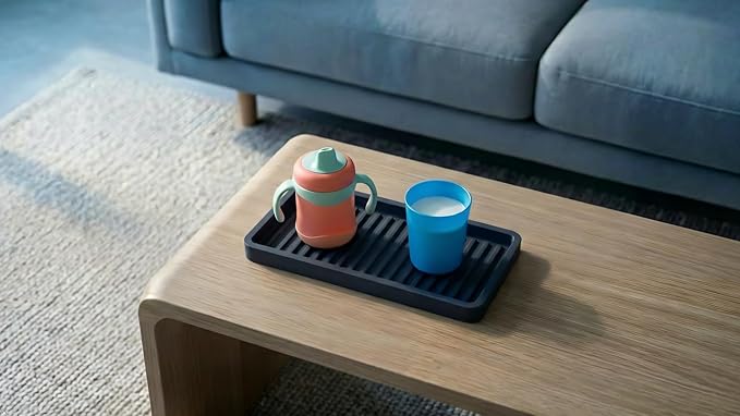 Silicone Sink and Surface Organizer Tray, Sponge Holder, Vanity Tray, Trivet, Heat Safe, Dishwasher Safe, for Bathroom and Kitchen Organization (Black, 9"x3.5")