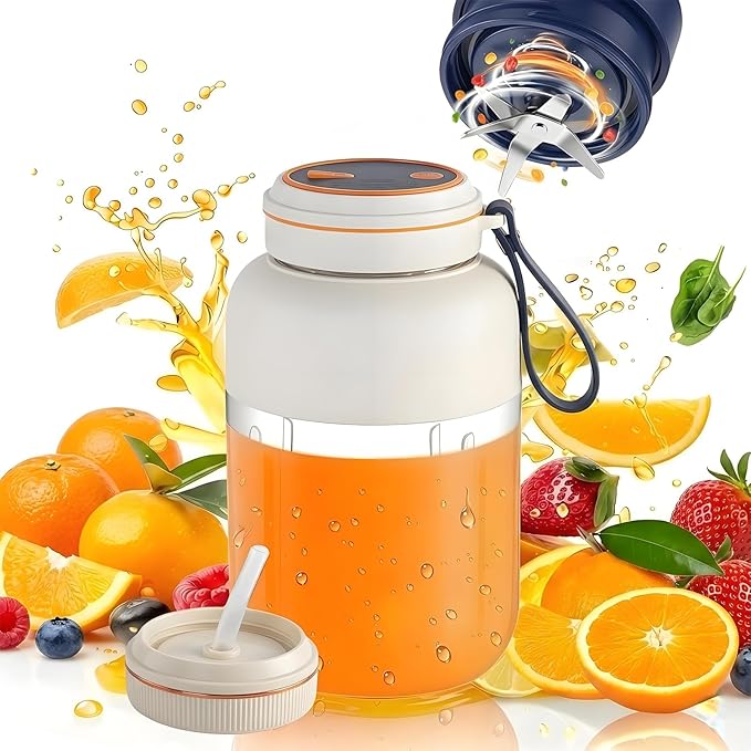 2026 New Portable Wireless Juicer Cup, 1300 ML Large Capacity 38 Blade Wireless Juicers, USB Rechargeable with Dual Lid for Shakes & Smoothies with Zero Cord Hassle for Office Outdoor (White,1300ml)