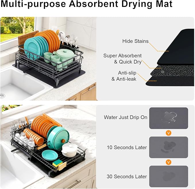 4-in-1 Extendable Dish Drying Rack, Large Capacity Modular Organizer System, Tool-Free Dish Drainer with Self-Draining Tray, Universal Fit & Rust-Resistant Dish Racks for Kitchen Counter