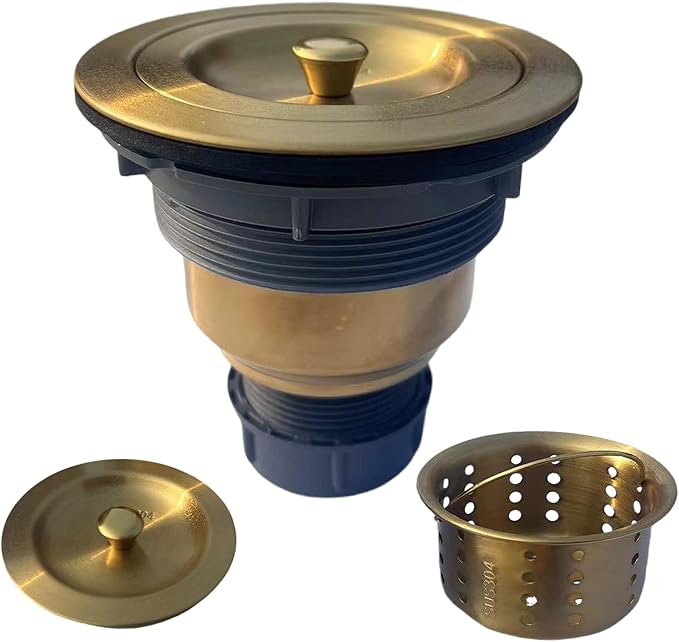 Sink Strainer Kitchen Sink Drain Assembly Kit 3-1/2 Inch with Kitchen Sink Drain Basket,304 Stainless Steel Sink Stopper & Cover Lid，Stainless Steel Gold Color