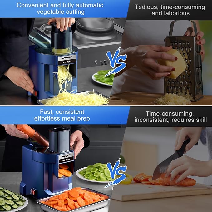 MOGAN 5-In-1 Electric Vegetable Cutter, Commercial Vegetable Slicer Fruit Slicer Machine, Veggie Food Processor Dicer Chopper Stainless Steel Blades for Slicing Shredder Dicing for Home and Kitchen