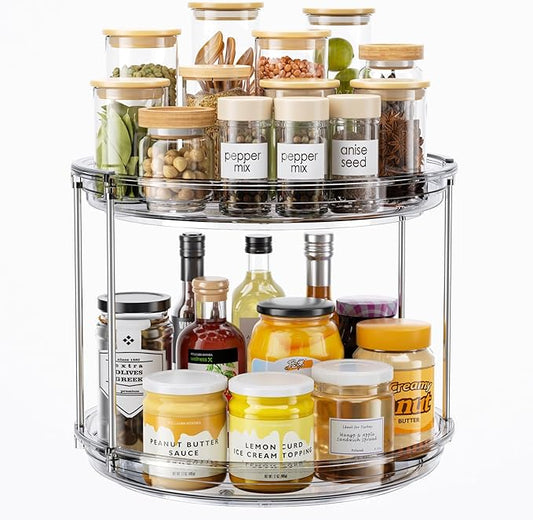 LAMU 2 Tier Lazy Susan Turntable Organizer 10.6'' Rotating Spice Rack Organization for Cabinet, Kitchen, Pantry, Countertop, Bathroom, Vanity
