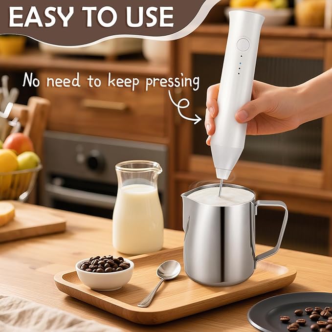 Powerful Milk Frother, Electric Handheld Milk Frother with Stand