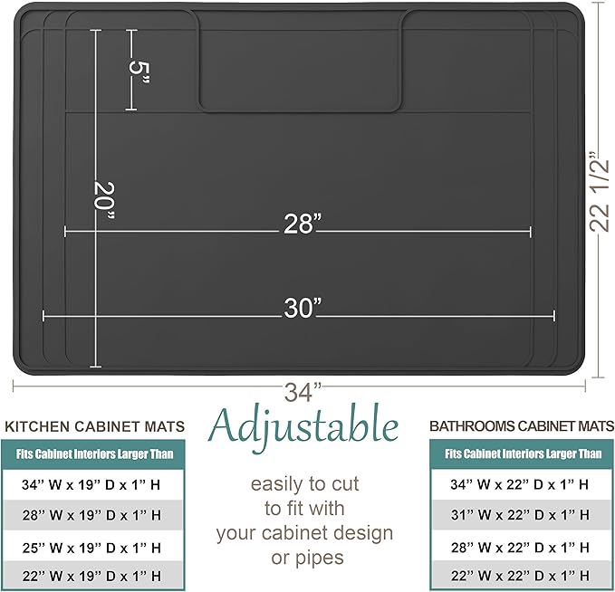 The Original Under Sink Mat - Silicone Waterproof mat, Trimmable, Easy to Clean, Kitchen cabinet liner, Under sink protector mats, Drip Tray with Lip - 34" x 22" or smaller