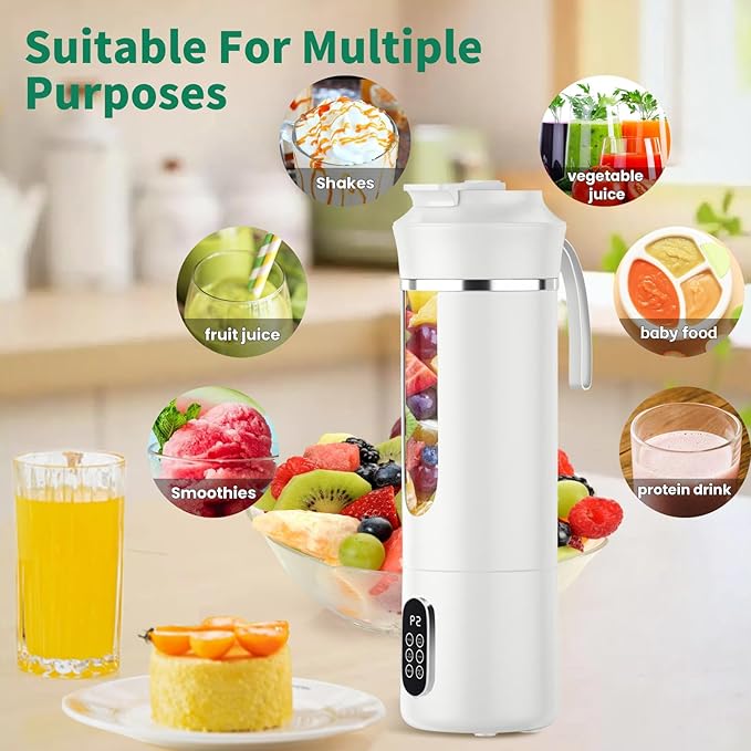 530ML Portable Blender,Mini Portable Electric USB Juicer,Small Personal Blender for Smoothies and Shakes,With Automatic Cleaning Function,Multi-Purpose and Easy To Use(white)