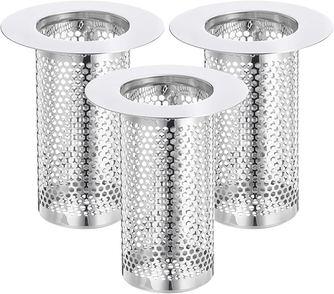 uxcell 3 Pack Shower Drain Strainer, 3.1" x 2.5" Stainless Steel Floor Drain Strainer Deep Sink Hair Catcher for Kitchen Bathroom Balcony Floor Drain, Fit Hole Size from 1.57" to 2.56"