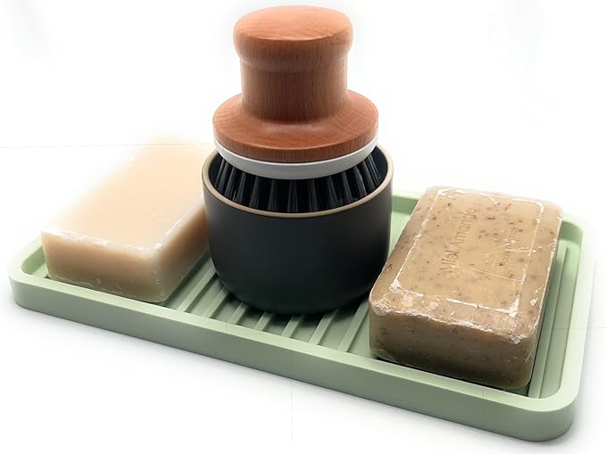 Silicone Sink and Surface Organizer Tray, Sponge Holder, Vanity Tray, Trivet, Heat Safe, Dishwasher Safe, for Bathroom and Kitchen Organization (Pistachio, 10"x5.25")